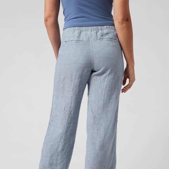 Athleta Cabo Linen Light Heathered Blue Beachy Wide Leg Drawstring Pant - Picture 5 of 8